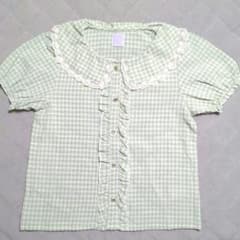 axes femme kids 140 半袖ブラウス ギンガムチェック グリーンのサムネイル