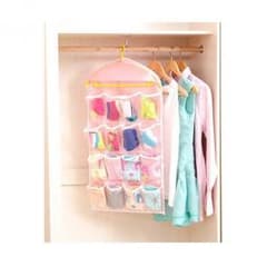 ワードローブ ハンガー式 簡単 たっぷり 収納 16ポケット (ピンク)のサムネイル