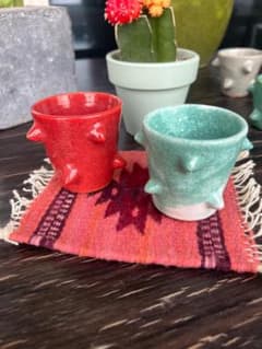 メキシコ製 陶器トゲトゲカップ レッド オアハカ手作り ポチョーテのサムネイル