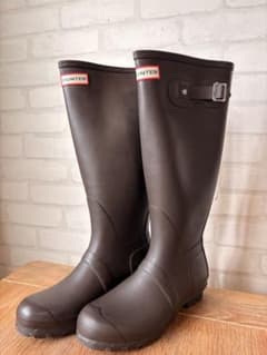 HUNTER ブラウン ロングブーツ バックル付き レインブーツ 38サイズ