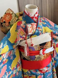 アンティーク　美品水色着物セット 七五三に☆アンティーク 正絹縮緬水色に四季花々 7歳着物セット - メルカリ