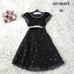 【極美品♡希少40】エムズグレイシー シアーフラワー刺繍フレアワンピース　ベルト 極美品♡希少40】エムズグレイシー シアーフラワー刺繍フレア