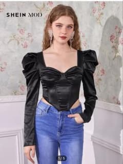 SHEIN MOD ブラックパフスリーブシャツ　#ダンスのサムネイル