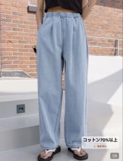 SHEIN Dazyウエストゴム タック入り デニムパンツ ライトブルーのサムネイル
