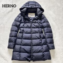 ヘルノ ダウンコート ポーラテック 40 ネイビー ロング丈 Aライン 極暖