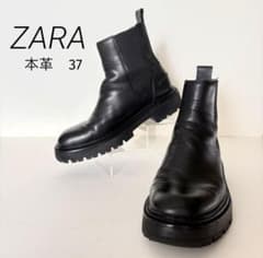ZARA 本革 厚底 レザー チェルシーブーツ サイドゴアブーツ ブラック 37のサムネイル