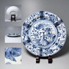 古伊万里 染付芙蓉手花鳥図七寸皿 椿 鳳凰 孔雀 完品 江戸後期 状態