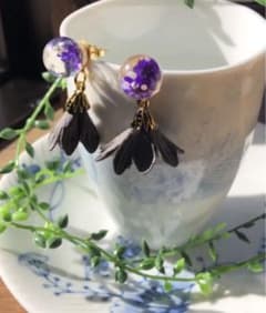 ドライフラワーボールピアス パープル グレーのサムネイル
