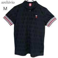 Archivio Short-Sleeve Polo Shirt, Size 38, Dark Color x Black Polka Dot Pattern, Women's Golf Wear