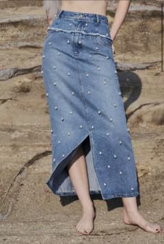 josemoon DENIM LONG SKIRT with PEARL - メルカリ