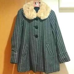 コート 千鳥柄 ミディアム丈 ファー付 ♥のサムネイル