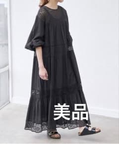 Spick&Span スピックアンドスパン HYUレースギャザーワンピース 黒