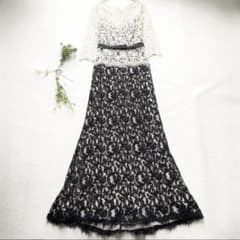 極美品】タダシショージ 総レースロングドレス リボンベルト付 サイズ4