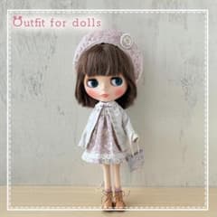 花柄ワンピース　帽子　カーデ　バッグ　ブライスアウトフィット　ハンドメイド服のサムネイル
