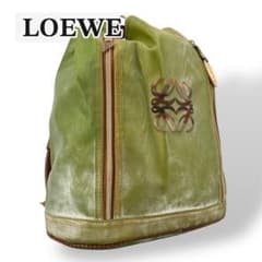 LOEWE 巾着　リュック　グリーン系　アナグラム　サテン　レザー　バッグパック LOEWE 巾着 リュック グリーン系 アナグラム サテン レザー バッグ