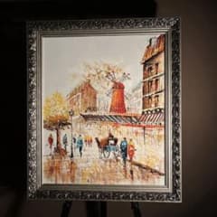 手書き油絵 パリの風景 ムーラン・ルージュの風車 額付 絵画 油彩画 手書き油絵 パリの風景 ムーラン・ルージュの風車 額付 絵画 油彩画