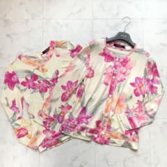近年美品 LEONARD レオナール シルクウール アンサンブル カーディガン 