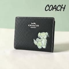 COACH テディベア刺繍 二つ折り財布 COACH コーチ 二つ折り財布 シグネチャー ドッグ柄 ブラック - メルカリ