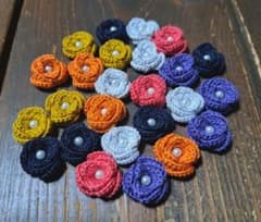かぎ針編み 花モチーフ パール装飾付き 25個セット 全6色のサムネイル