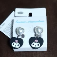 Avail Sanrio Kuromi Earrings, Silver Pearl, Heart-Shaped Design