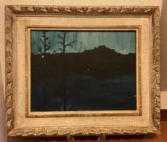 古い油彩画 湖畔