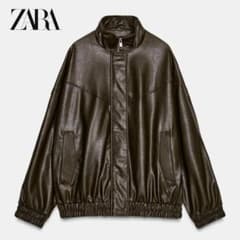 ZARA ハイネックフェイクレザーボンバージャケット XSサイズ - メルカリ