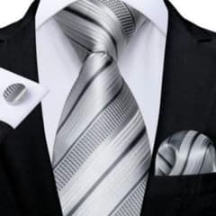 ネクタイ 3点セット シルバー ストライプ パーティ 結婚式 披露宴 二次会