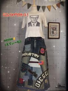 デニムリメイクスカート　ハンドメイド　パッチワークのサムネイル