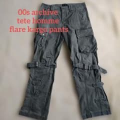 TETE HOMME ボルテージ カーゴパンツ カーキ フレアスタイル Y2K TETE HOMME ボルテージ カーゴパンツ カーキ フレアスタイル Y2K