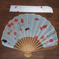 金魚　花　袋付き　扇子　円　丸い　レトロ