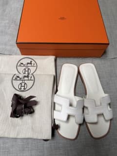 正規品】HERMES オラン ホワイト サンダル 36 - メルカリ