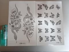 タトゥーシール 蝶&花2枚 刺青シール タトゥーステッカー 入れ墨シールのサムネイル