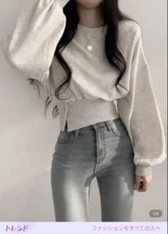 SHEINグレー クロップドスウェット バルーンスリーブのサムネイル