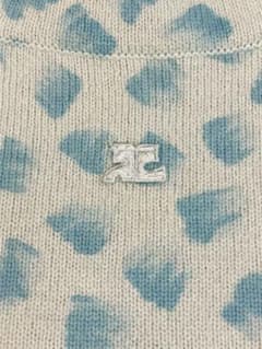 Excellent condition Courreges logo light blue leopard print short-sleeved knit top