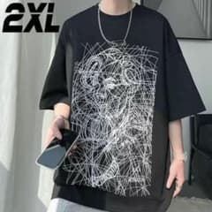 半袖 Tシャツ アートデッサン 落書き 黒 ブラック 2XL フロント プリントのサムネイル