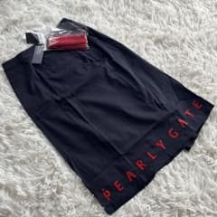 PEARLY GATES オシャレロゴスカート 新品未使用タグ付き 未使用品 PEARLY GATES プリーツ加工スカート 腰紐付 黒 刺繍ロゴ