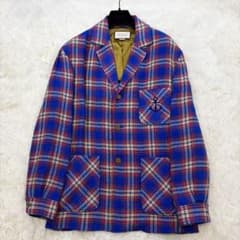 【新品同様】GUCCI リネン XL相当 チェック柄 テーラードジャケット 伊製 新品同様】GUCCI リネン XL相当 チェック柄 テーラードジャケット 伊製