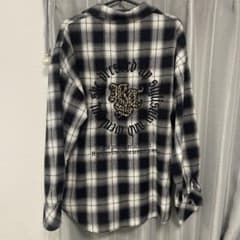 【男女兼用】バック刺繍 チェック柄 長袖シャツ シャツ トップス Mのサムネイル