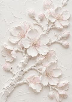 ホワイト008　テクスチャー風アート 桜 絵画 インテリア