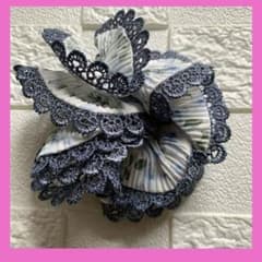 シュシュ　ヘアゴム　花柄　紫　かわいい　結婚式誕生日女性　女の子おしゃれ