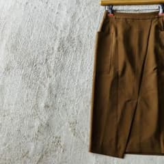 オキュセイ ラップ風 ロングタイトスカート S ブラウン ウエスト1部ゴム
