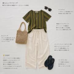 JARDIN 半袖 ストライプシャツ グリーン 日本製のサムネイル