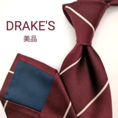 美品】ドレイクス ネクタイ ボルドー ホワイト ストライプ 高級