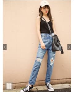 GRL ハイウエストクラッシュテーパードデニムパンツ【gm159】のサムネイル
