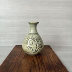 竹文様 貫入 骨董 刷毛目 鉄絵 花瓶 民藝 陶器 一輪挿し 花器 飾壺