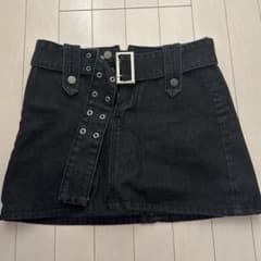 デニムミニスカート ベルト付きブラックのサムネイル