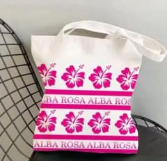 新品 ALBA ROSA ハイビスカス柄 トートバッグ ホワイト ピンク - メルカリ