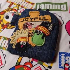 e011)ハンドメイド デニム ポーチ ワッペン L字型ジッパー - メルカリ