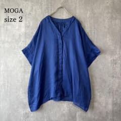 MOGA モガ リネン100% ブラウス シャツ ブルー 2 M 麻 - メルカリ