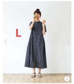 サニークラウズ 檸檬小紋ワンピース紺 Lのサムネイル